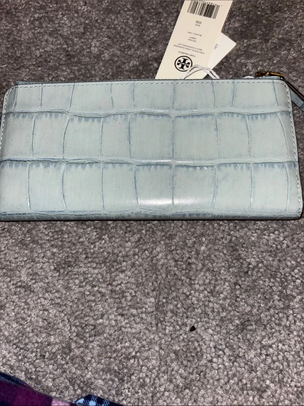 Tory Burch Croc-Embossed Zip Wallet - Light Blue